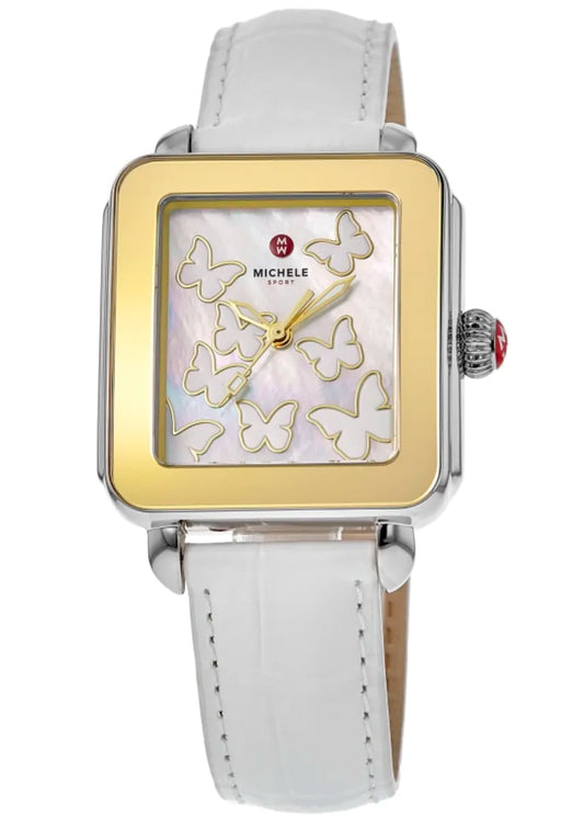 Deco Sport Butterfly Stainless White Leather Strap | Michele | Luby 