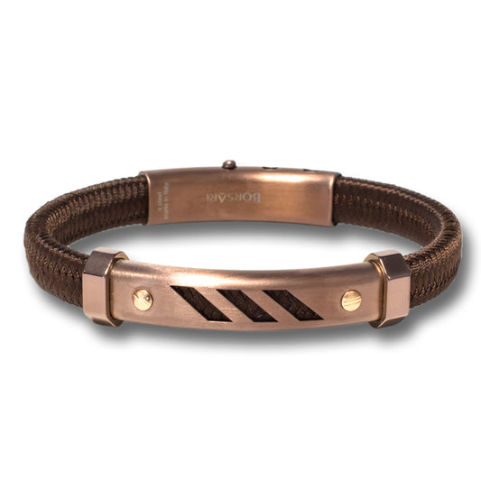 Bronze Polyester Cord Bracelet with Rose-Gold Screws | BORSARI | Luby 