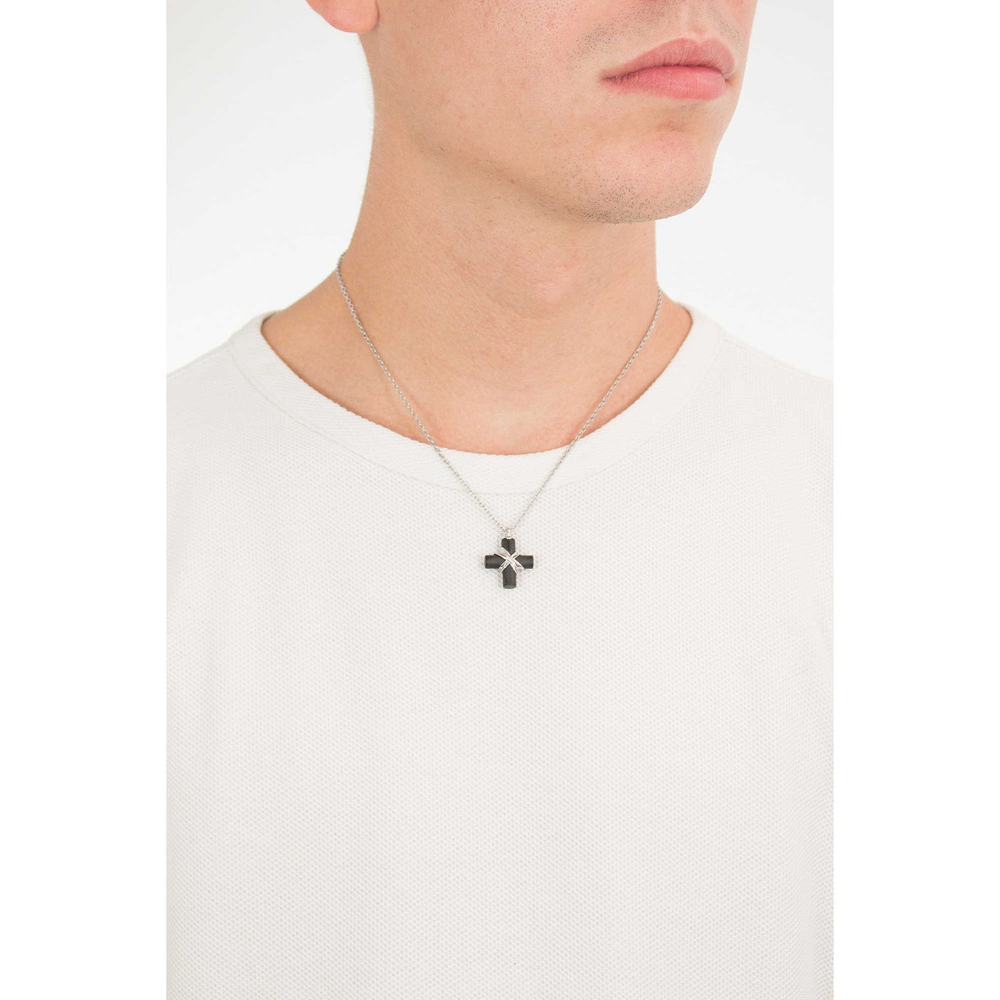 Stoneage Black CrossPendant Necklace (Silver-Black) | Brosway Italia | Luby 