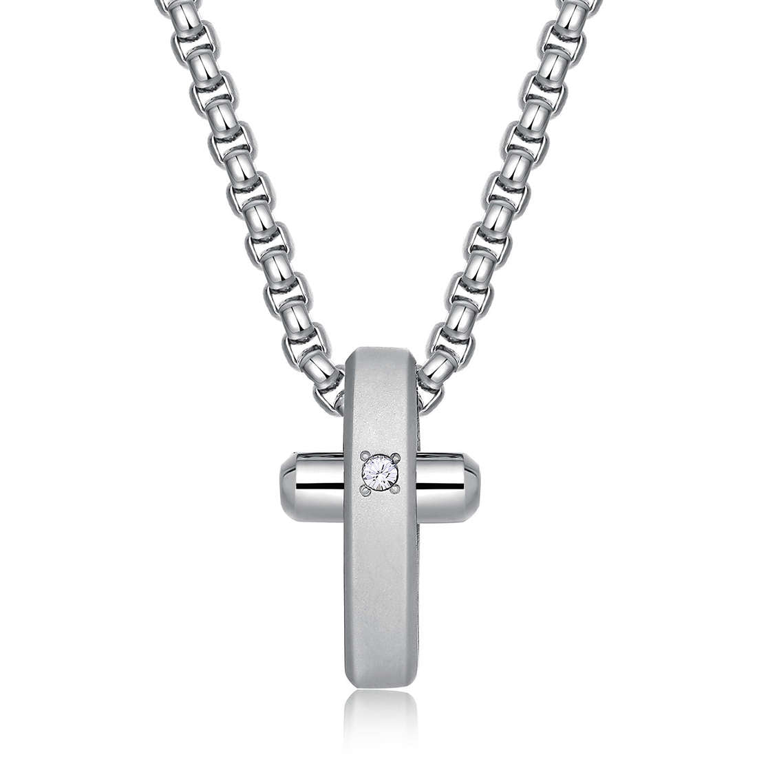Crux Matte Silver Cross Necklace (Silver) | Brosway Italia | Luby 