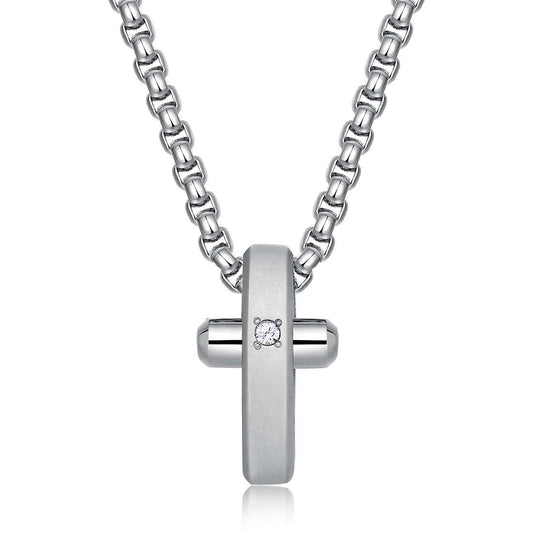Crux Matte Silver Cross Necklace (Silver) | Brosway Italia | Luby 