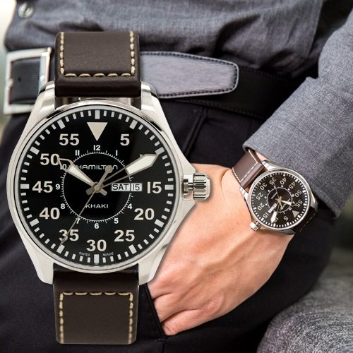 Khaki Aviation Pilot Day Date Quartz (Black/Brown) | Hamilton | Luby 