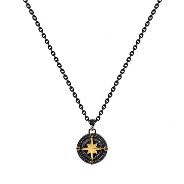 Black & Gold Compass Pendant | ARZ Steel | Luby 