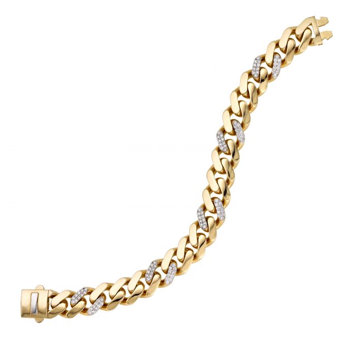 Oro de 14 K 11,5 mm Lite Miami Cubano con estaciones de diamantes