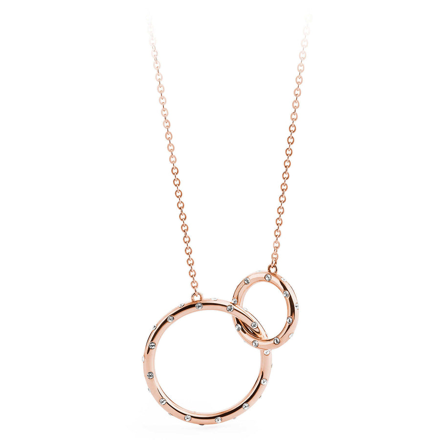 Romeo and Juliet Crystals and Steel Rings Pendant Necklace