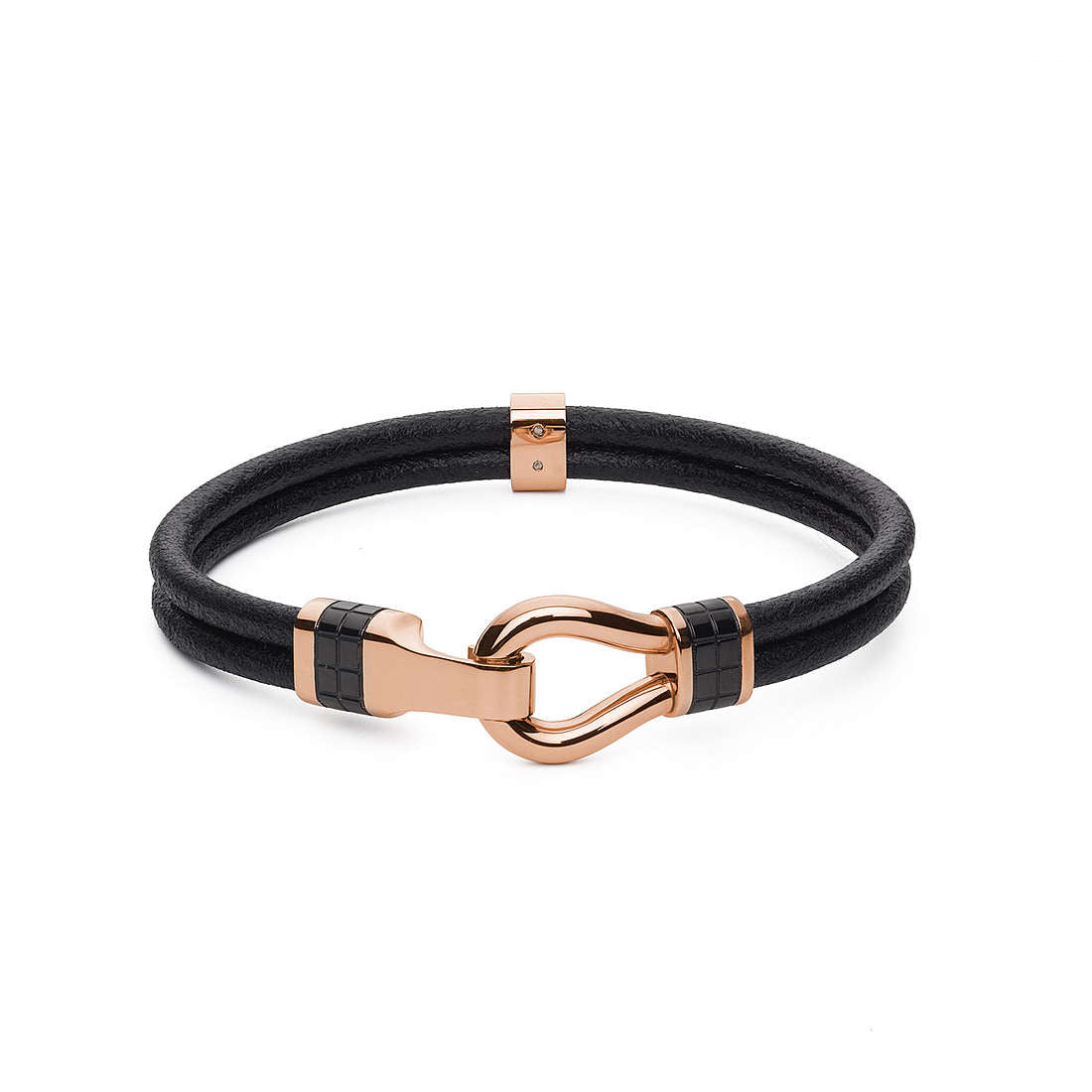 Clint Black Leather Bracelet (Black/Rose-Gold) | Brosway Italia | Luby 