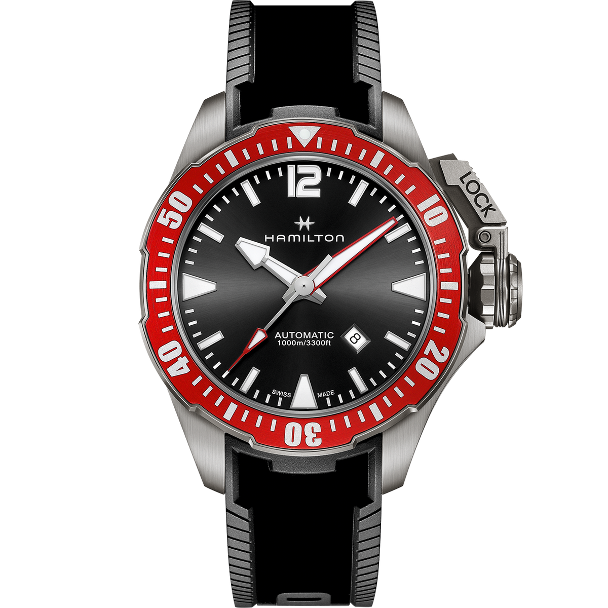 Khaki Automatic Navy Frogman Titanium (Black/Red Bezel) | Hamilton | Luby 