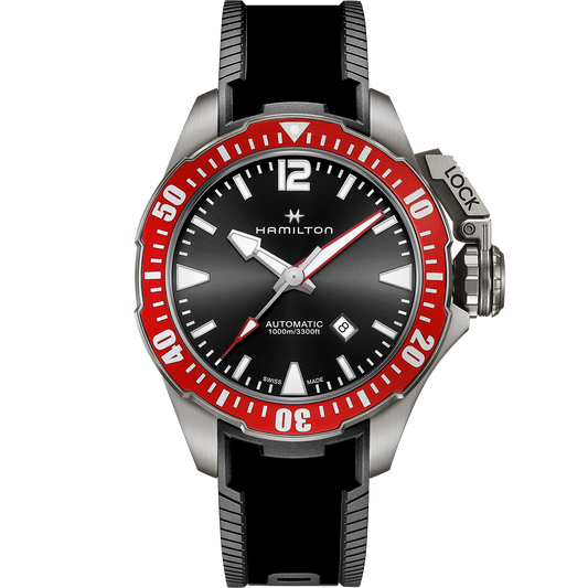 Khaki Automatic Navy Frogman Titanium (Black/Red Bezel) | Hamilton | Luby 