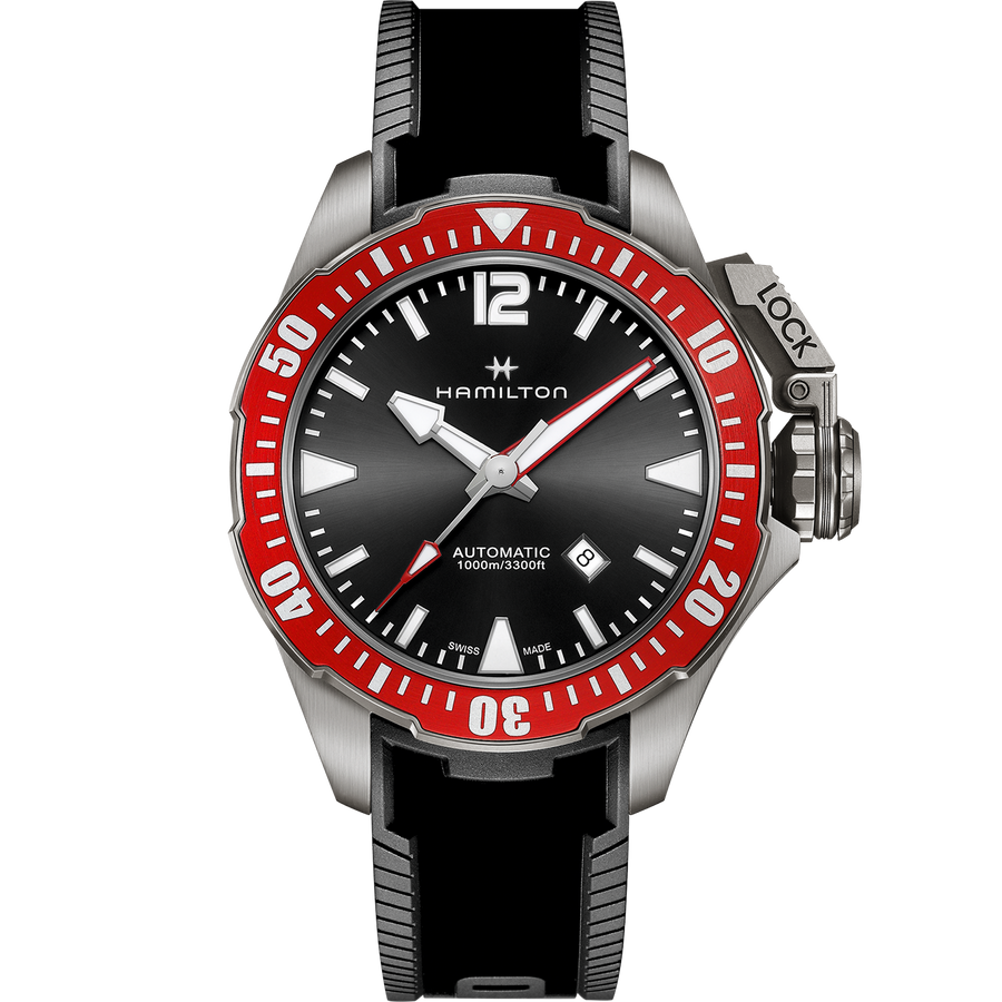 Khaki Automatic Navy Frogman Titanium (Black/Red Bezel)