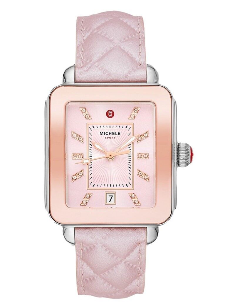 Deco Sport Two-Tone Topaz Dial Quilted Leather Watch | Michele | Luby 