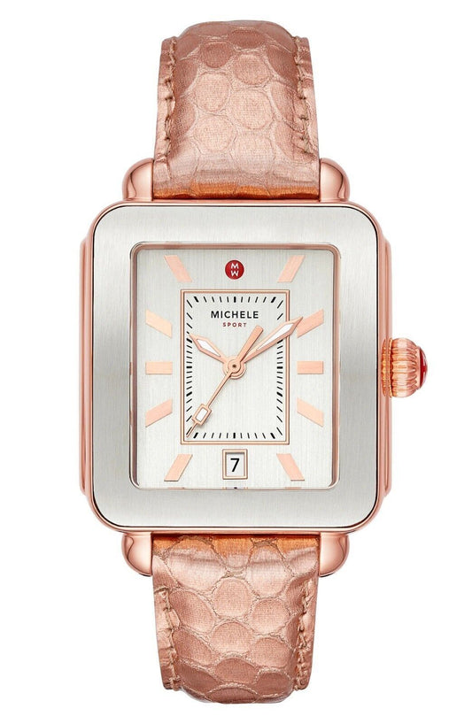 Deco Sport Pink Gold-Tone Rose Embossed-Leather Watch | Michele | Luby 