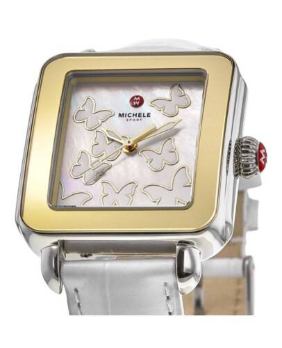 Deco Sport Butterfly Stainless White Leather Strap | Michele | Luby 