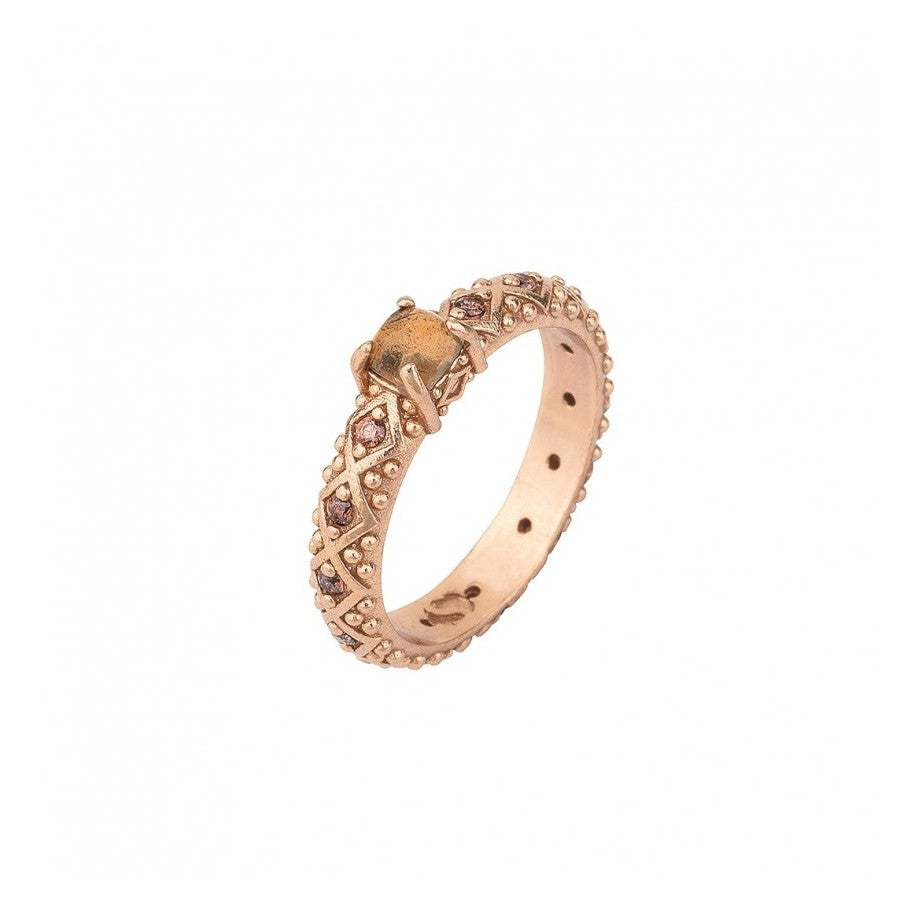 Anillo de oro rosa con cuarzo ahumado