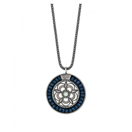 Silver Necklace With Sapphire Blue Crystal And Flower | Sunfield | Luby 