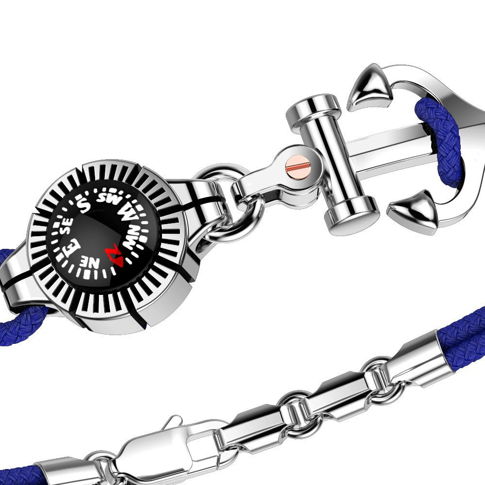 Silver Anchor and Blue Kevlar with Compass Bracelet | Zancan | Luby 