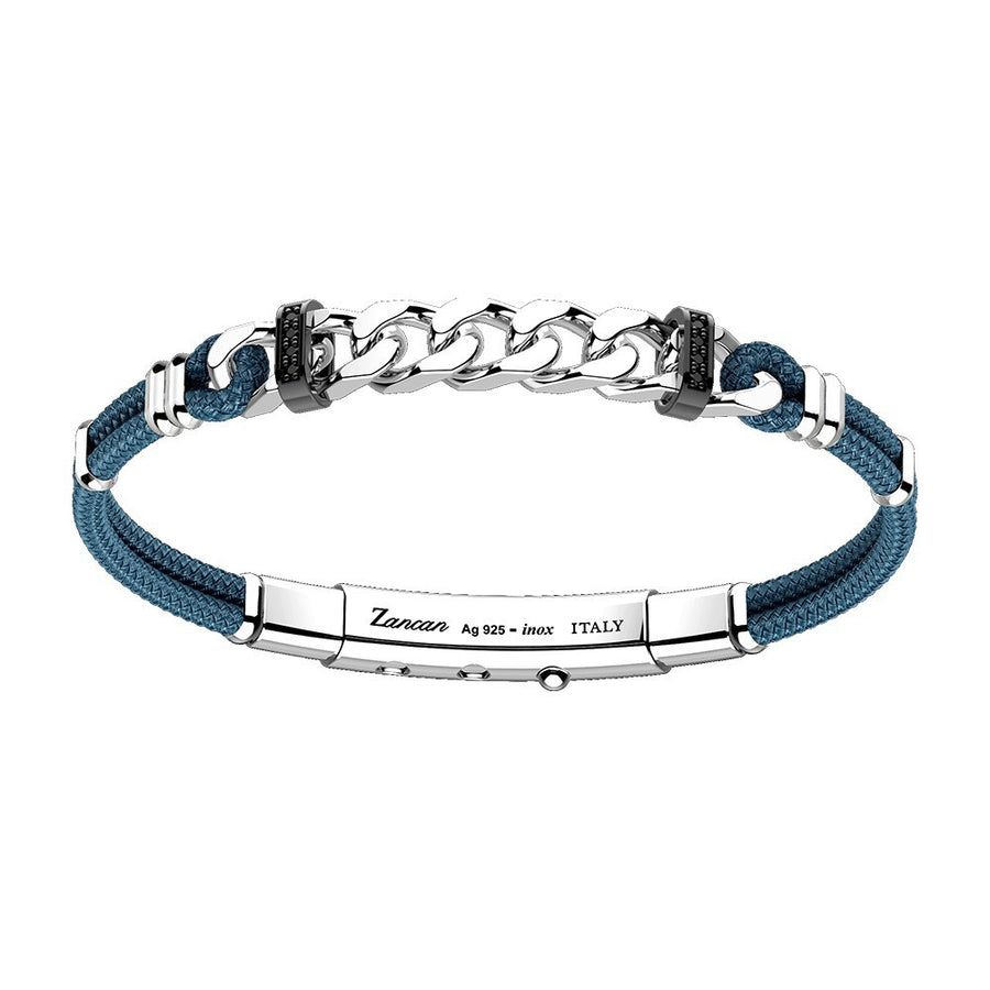 Blue Kevlar and Silver with Black Spinels Bracelet