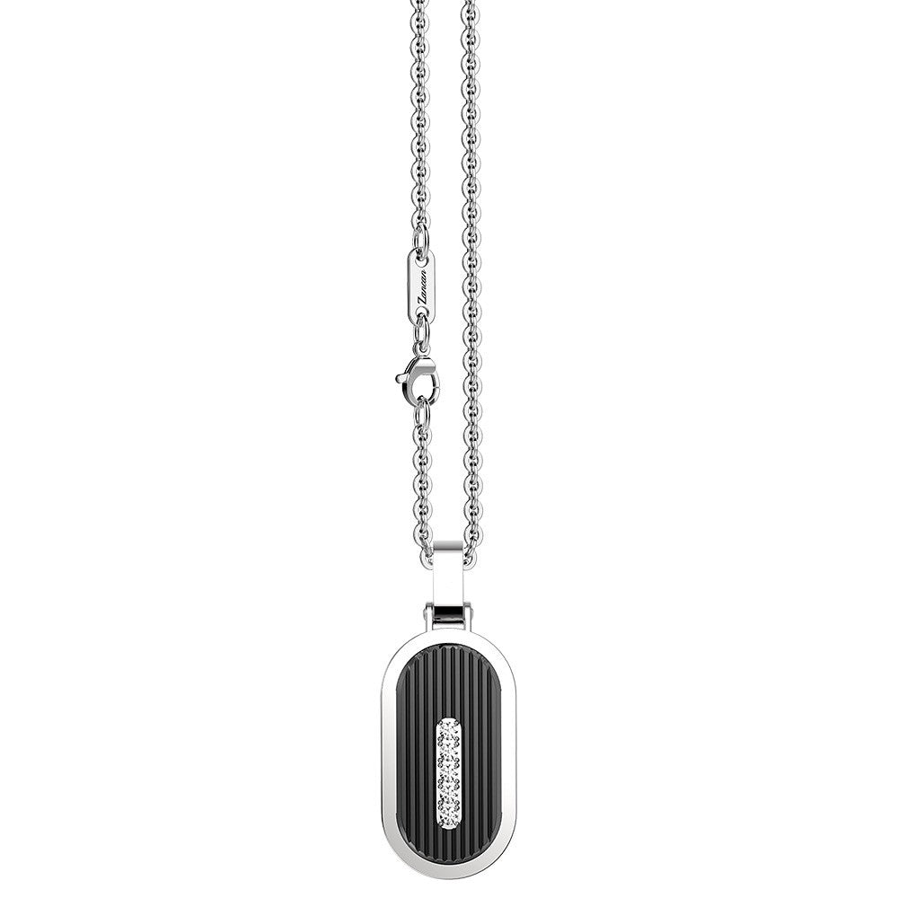 Stainless-Steel Tag with Fluted Metal and White Sapphires Necklace | Zancan | Luby 