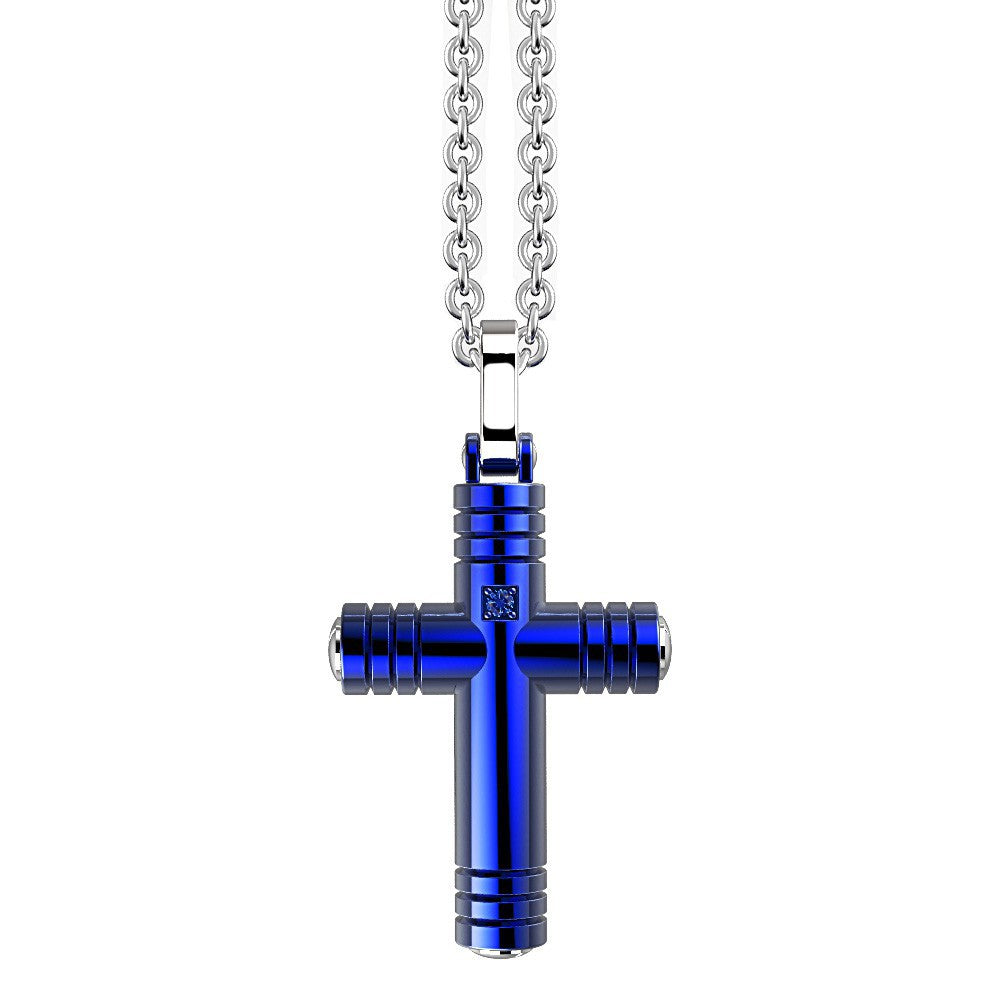 Blue Stainless-Steel Cross with Stones Necklace | Zancan | Luby 