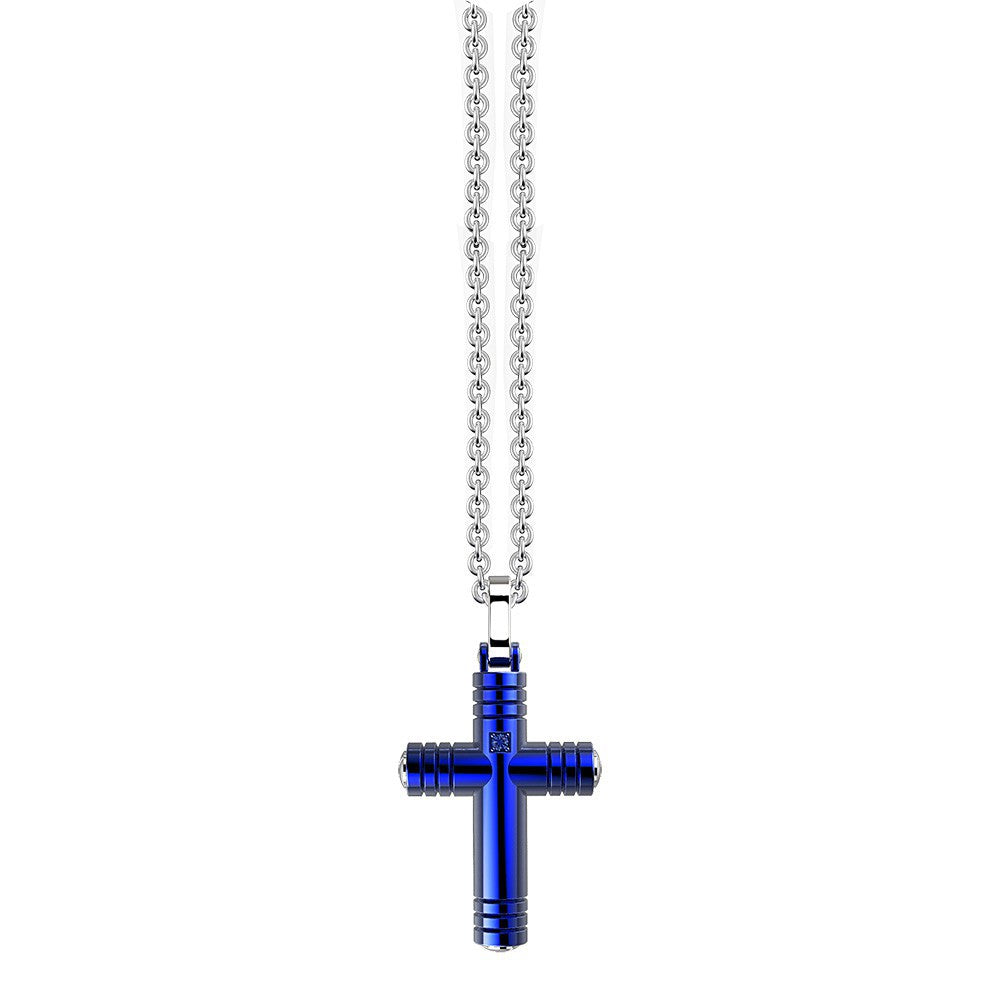 Blue Stainless-Steel Cross with Stones Necklace | Zancan | Luby 