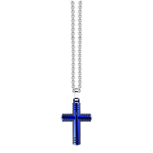 Blue Stainless-Steel Cross with Stones Necklace | Zancan | Luby 