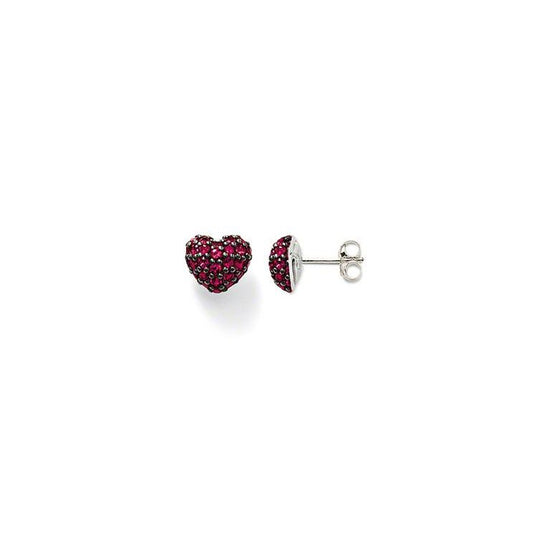 Garnet Pavé Heart Stud Earrings (Silver/Red) | Thomas Sabo | Luby 