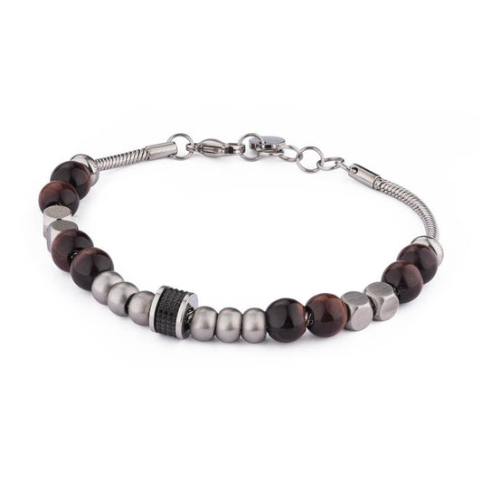 TJ Man Red Tiger's Eye Bracelet (Silver-Dark Red) | Brosway Italia | Luby 