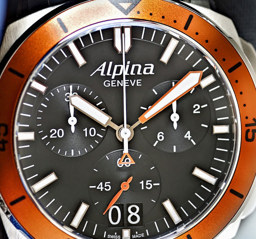 Seastrong Diver 300 Big Date Chronograph (Black-Orange) | Alpina | Luby 