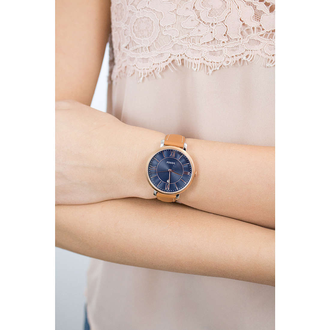 Ladies Jacqueline Watch (Brown/Blue/Rose-Gold) | Fossil | Luby 