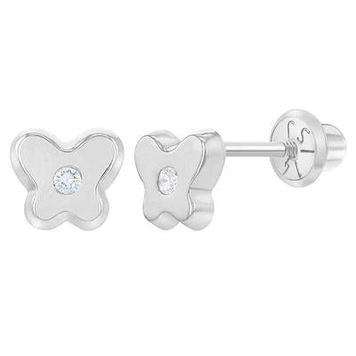 CLEAR ROUND CZ BUTTERFLY EARRINGS | Children Collection | Luby 