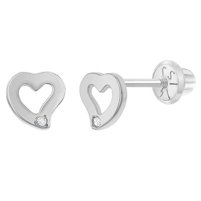 DIAMOND ACCENT CURVE HEART EARRINGS | Children Collection | Luby 