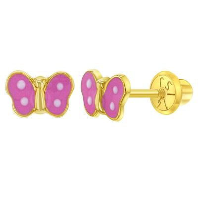 PINK AND WHITE ENAMEL BUTTERFLY EARRINGS | Children Collection | Luby 