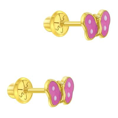 PINK AND WHITE ENAMEL BUTTERFLY EARRINGS | Children Collection | Luby 