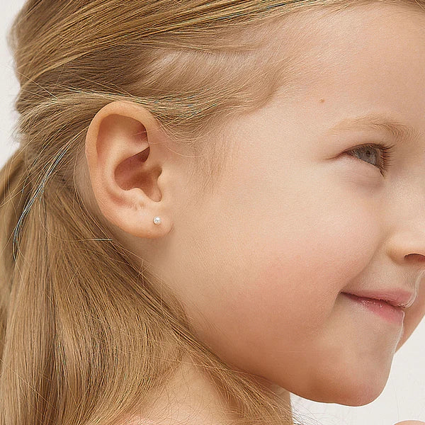 Classic Freshwater Cultured Pearl 4-4.5mm Baby / Toddler / Kids Earrings Safety Screw Back - 14k Gold | Children Collection | Luby 