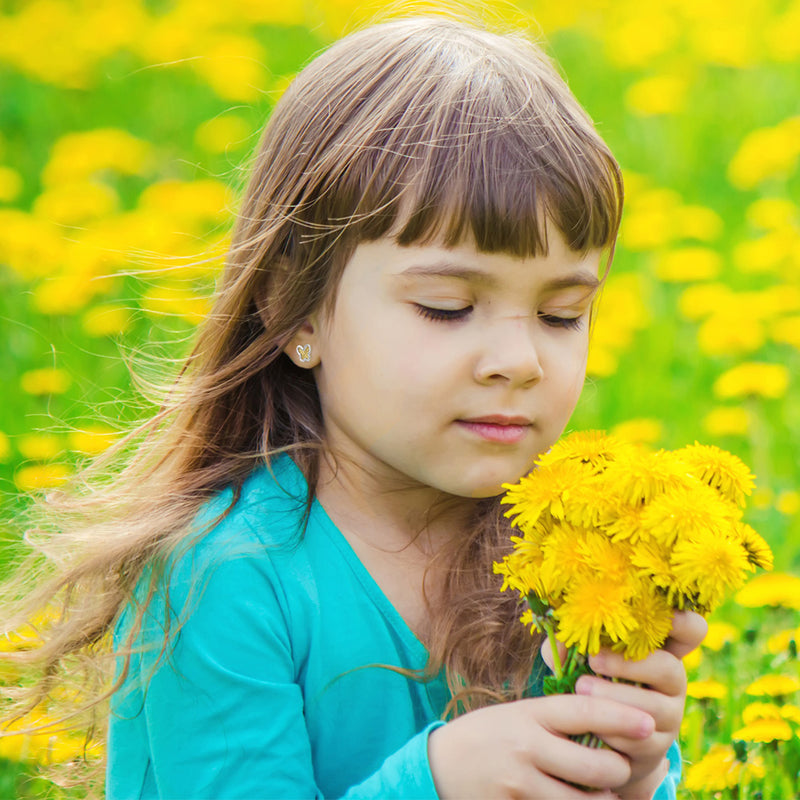 Diamond Cut Butterfly Baby / Toddler / Kids Earrings Safety Screw Back - 14k White & Yellow Gold | Children Collection | Luby 