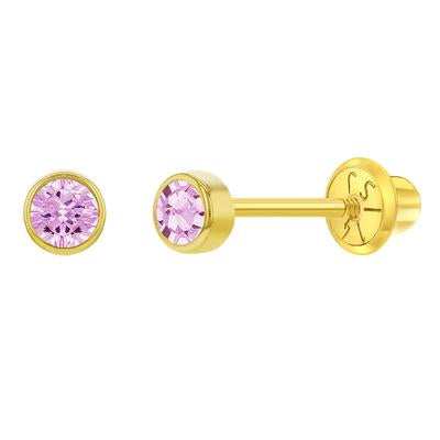 3MM CUBIC CZ BIRTHSTONE EARRINGS | Children Collection | Luby 