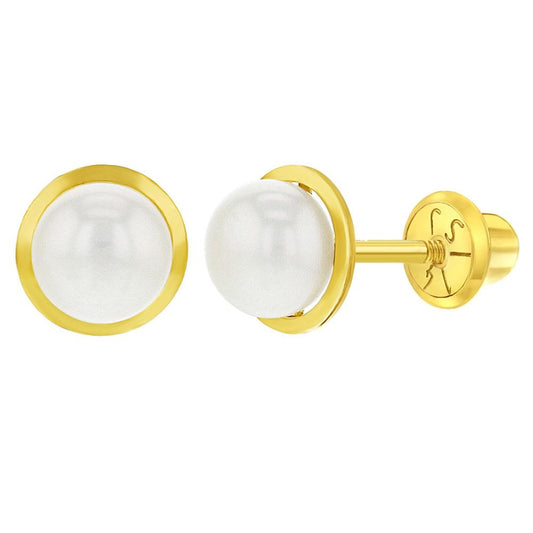 WHITE CULTURED PEARL BEZEL EARRINGS | Children Collection | Luby 