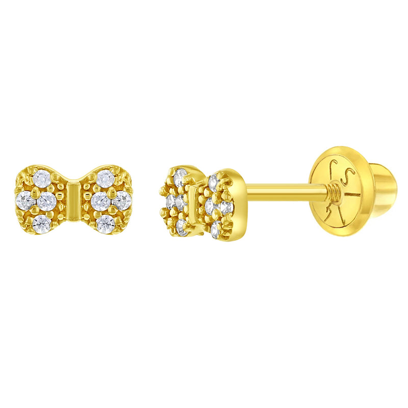 Tiny Bow Baby / Toddler / Kids Earrings Safety Screw Back - 14k Gold | Children Collection | Luby 