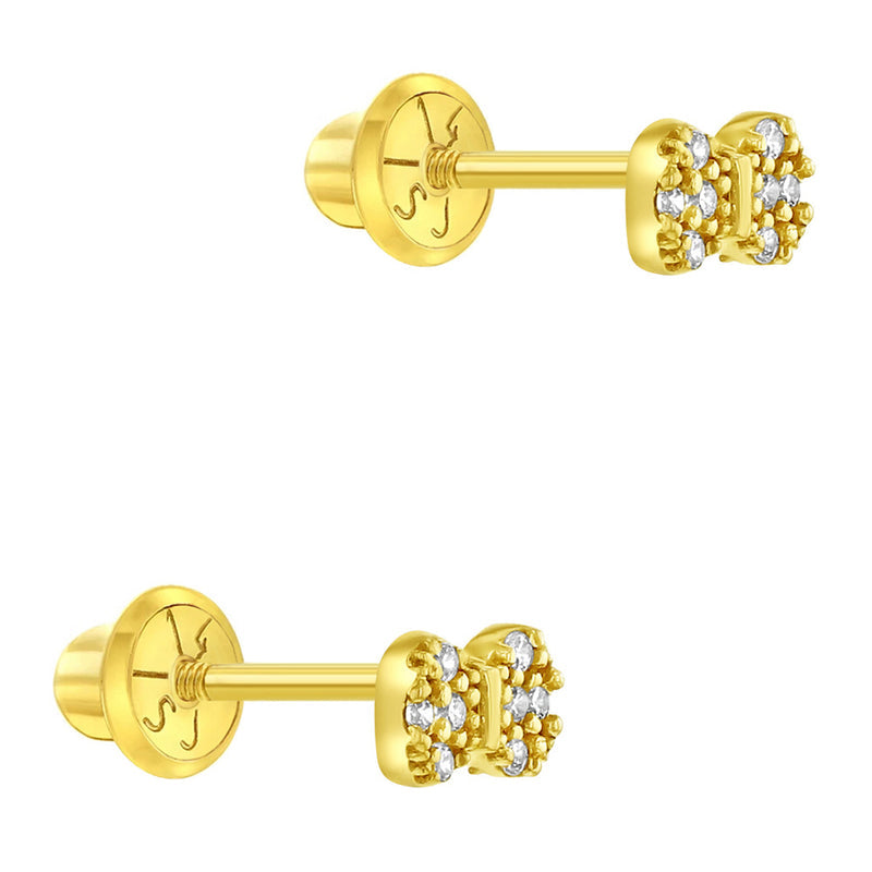 Tiny Bow Baby / Toddler / Kids Earrings Safety Screw Back - 14k Gold | Children Collection | Luby 