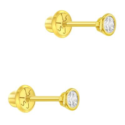 BEZEL SET SOLITAIRE CZ EARRINGS | Children Collection | Luby 