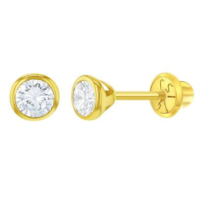 BEZEL SET SOLITAIRE CZ EARRINGS | Children Collection | Luby 