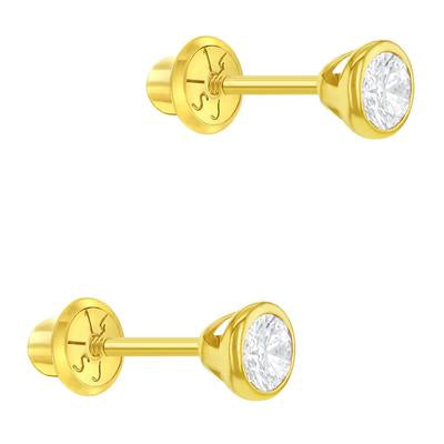 BEZEL SET SOLITAIRE CZ EARRINGS | Children Collection | Luby 