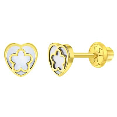 MOTHER OF PEARL FLOWER / HEART EARRINGS | Children Collection | Luby 