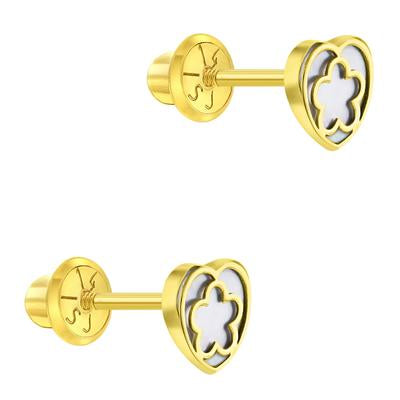 MOTHER OF PEARL FLOWER / HEART EARRINGS | Children Collection | Luby 