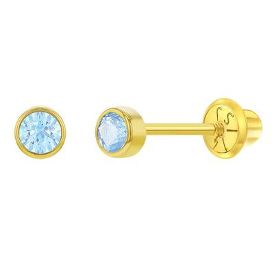 3MM CUBIC CZ BIRTHSTONE EARRINGS | Children Collection | Luby 