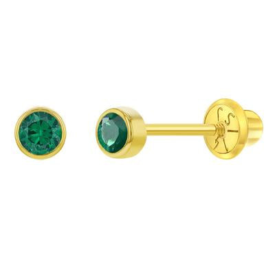 3MM CUBIC CZ BIRTHSTONE EARRINGS | Children Collection | Luby 