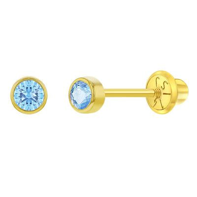 3MM CUBIC CZ BIRTHSTONE EARRINGS | Children Collection | Luby 