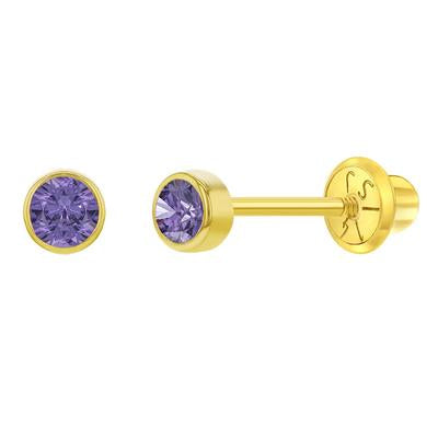 3MM CUBIC CZ BIRTHSTONE EARRINGS | Children Collection | Luby 