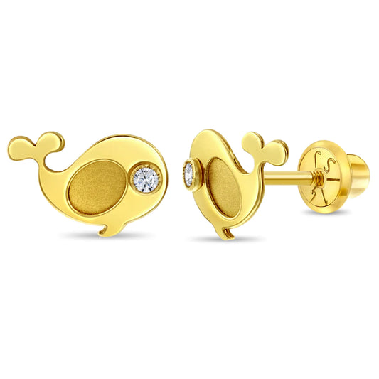 14k Swimming Whale Children's Earrings | Children Collection | Luby 