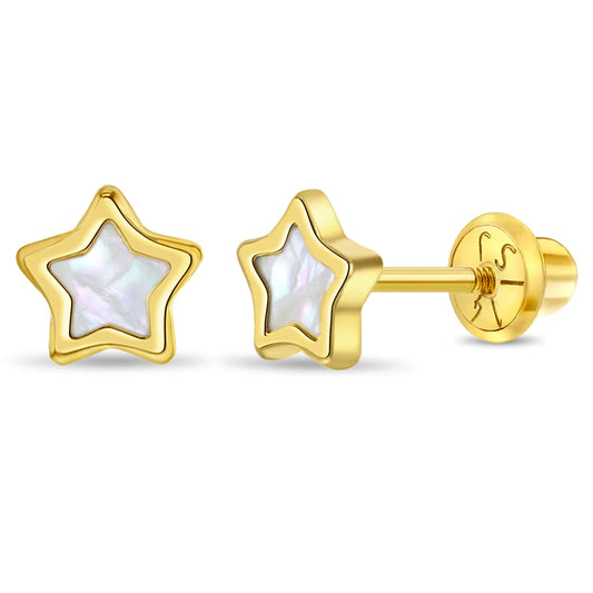 14k Mother of Pearl Star Girls Earrings | Children Collection | Luby 