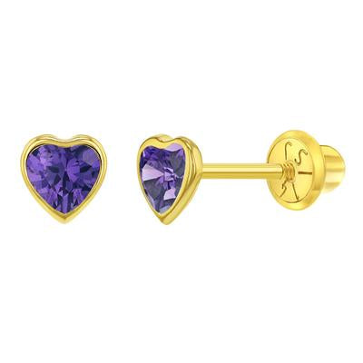 BEZEL SET HEART EARRINGS | Children Collection | Luby 